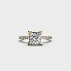 Lab Grown Diamond Princess Cathedral Pave Ring 1.58 ctw Gold
