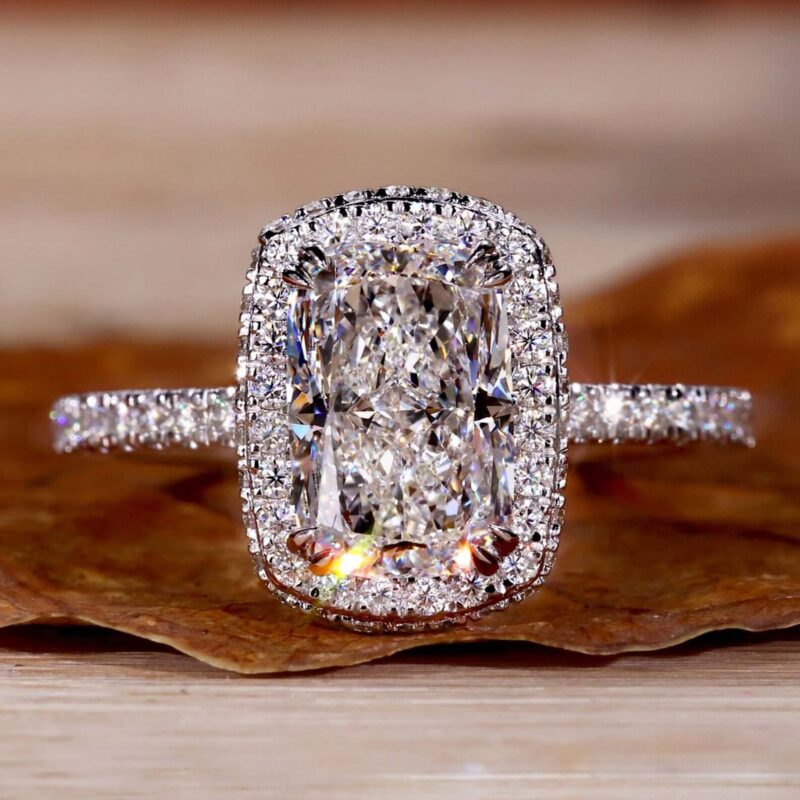 2.03 CT Majestic Elongated Cushion Halo Ring – View 1