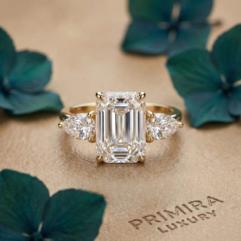 Emerald Symphony 3 Carat White Emerald Three-Stone Ring