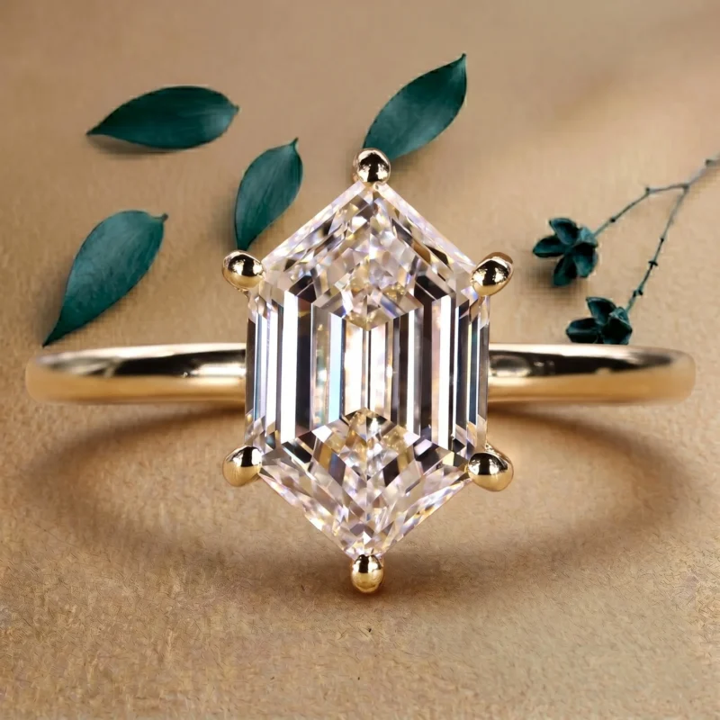 Hexagonal Radiance 2 Carat White Diamond Step Cut Engagement Ring