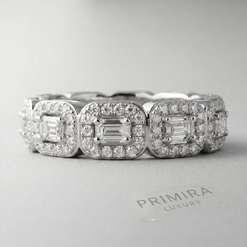 Eternal Halo 1.5 Carat Emerald White Diamond Eternity Ring