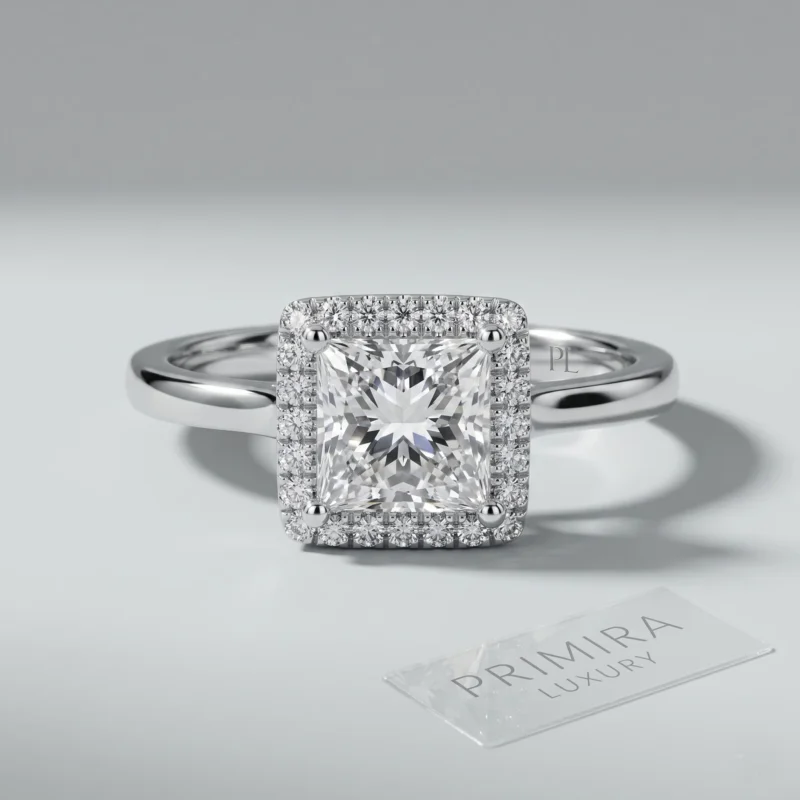 Royal Essence 1.5 Carat Princess White Diamond Halo Ring