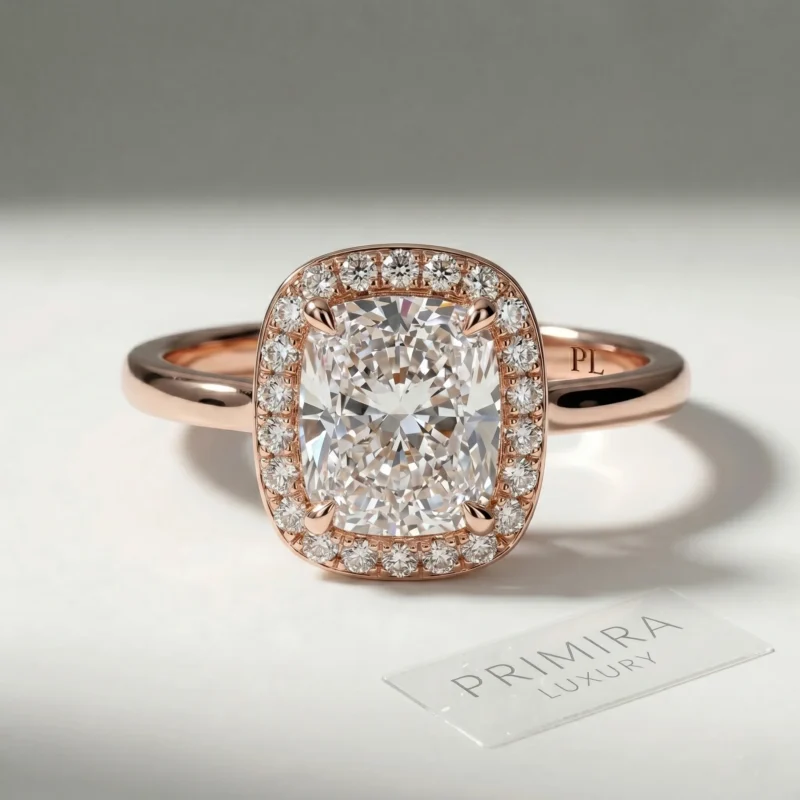 Ethereal 2 Carat Cushion White Diamond Halo Ring