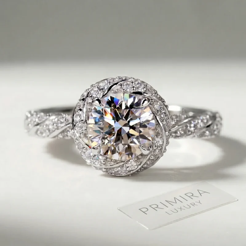 Whispering Twist 1.5 Carat Round White Diamond Halo Ring