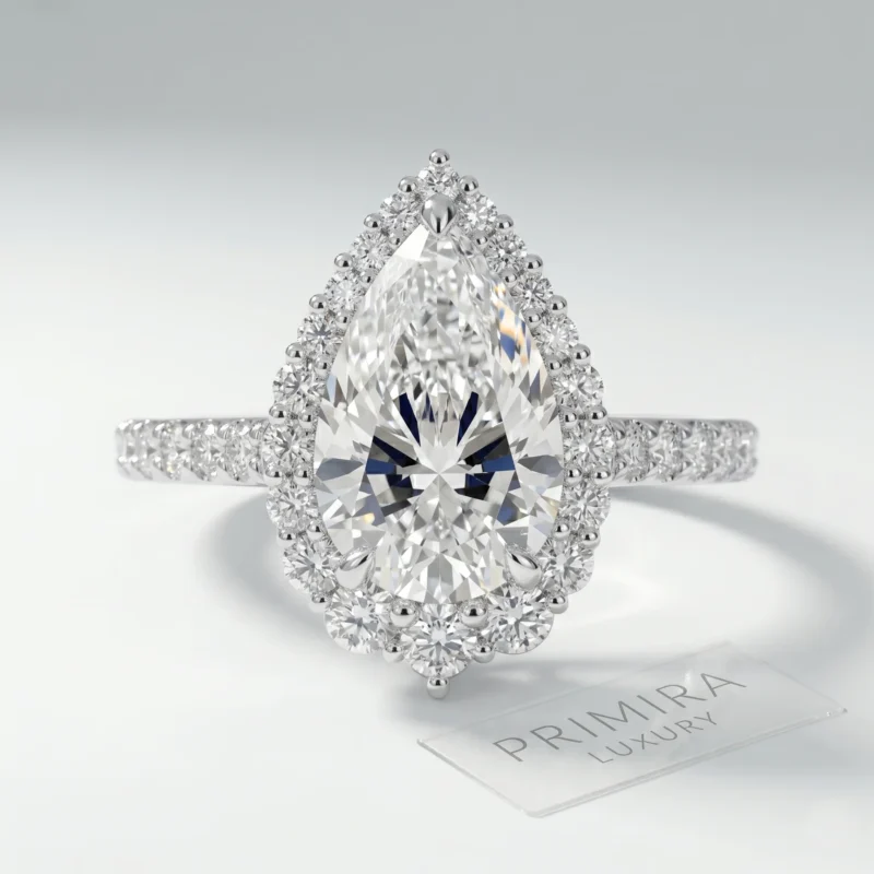2 Carat Pear Shaped White Diamond Halo Ring – Graceful Sparkle