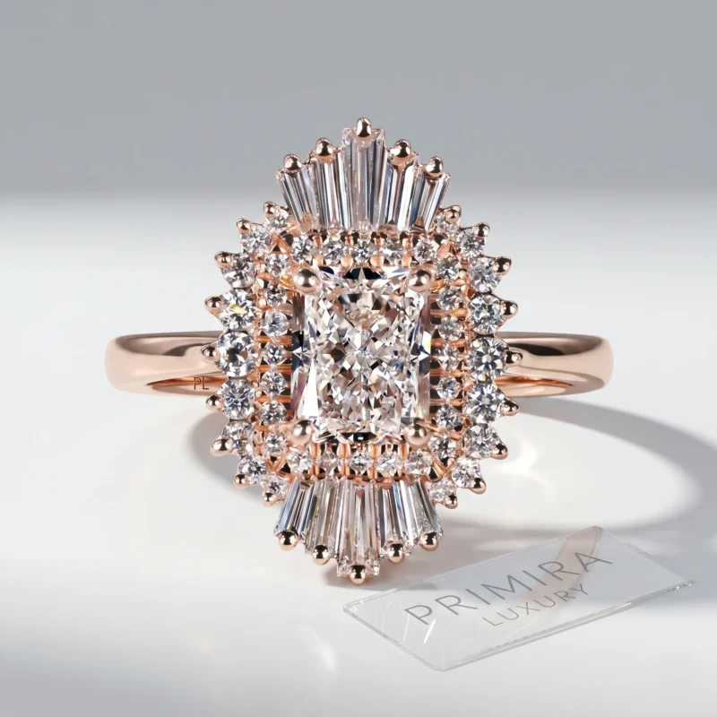 Snowflake Elegance 2 Carat Radiant White Diamond Halo Ring