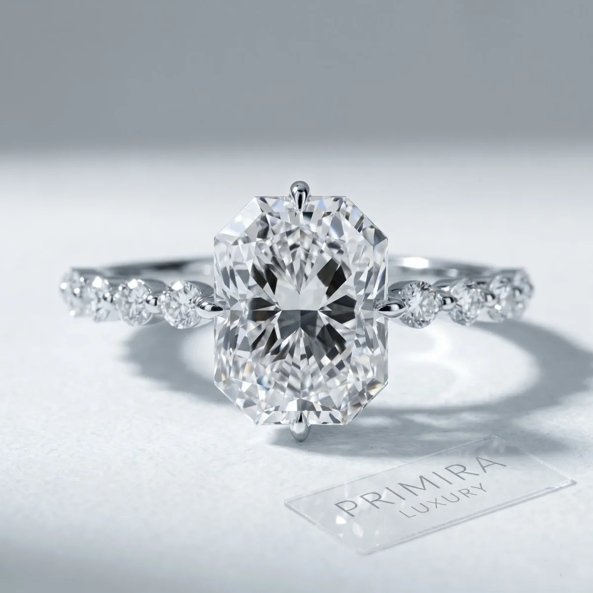 Brilliance Radiant 3.5 Carat White Pave Diamond Ring Online | Primira Luxury