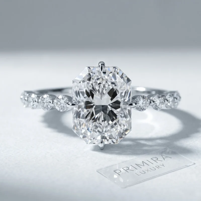 Brilliance Radiant 3.5 Carat White Pave Diamond Ring