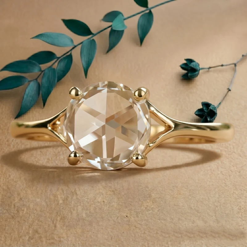 Dual Harmony 1 Carat Round White Rose Cut Ring