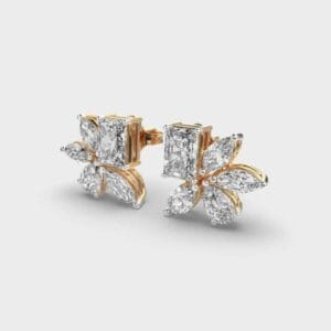 Side angled view of diamond cluster earrings