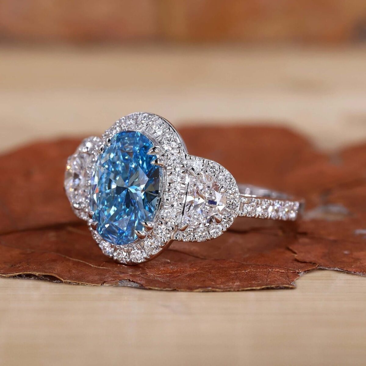 Azure Dreams Oval Blue Diamond Ring – View 1