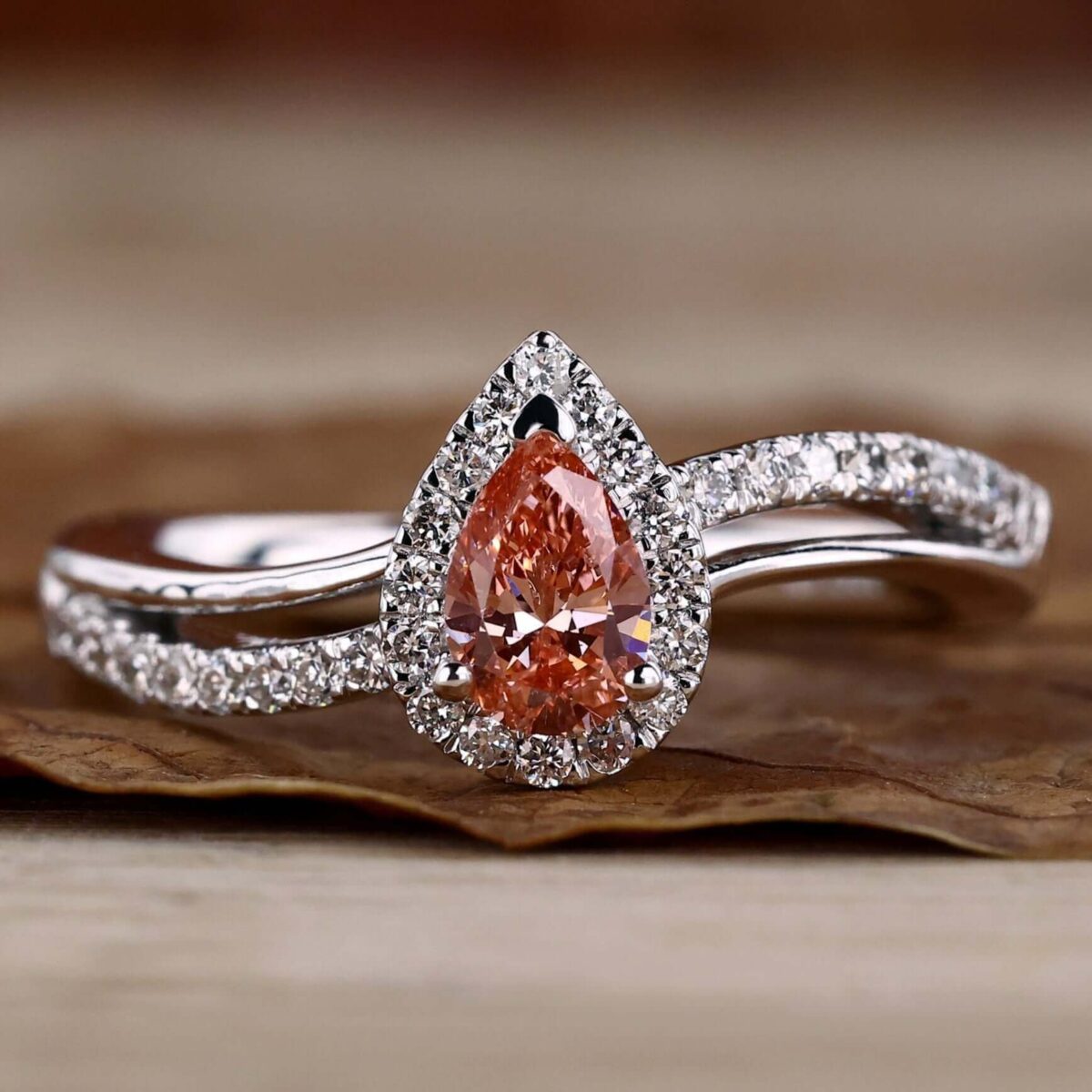 Blush Halo Pear Cut Pink Diamond Ring – View 1