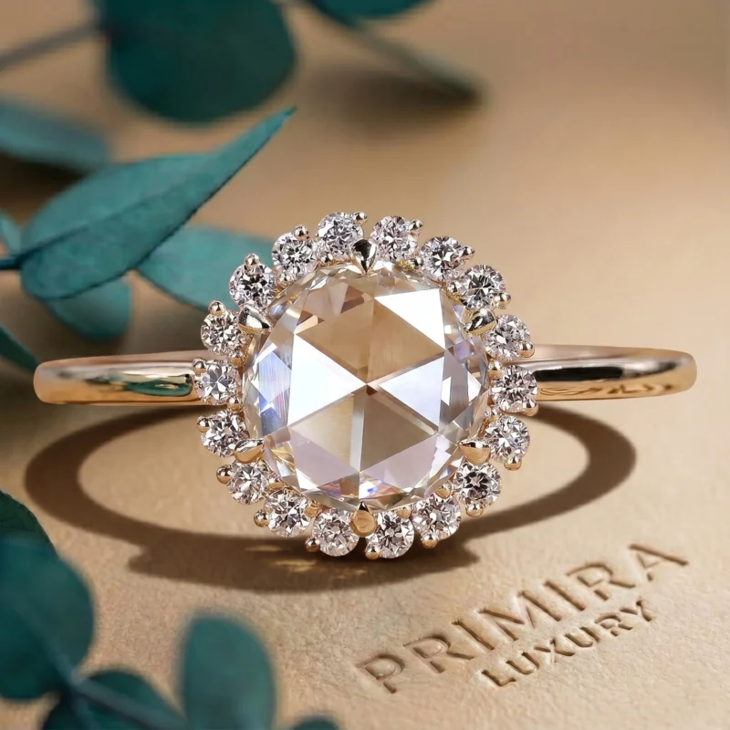 Celeste 1 Carat Round Faint Yellow Halo Ring
