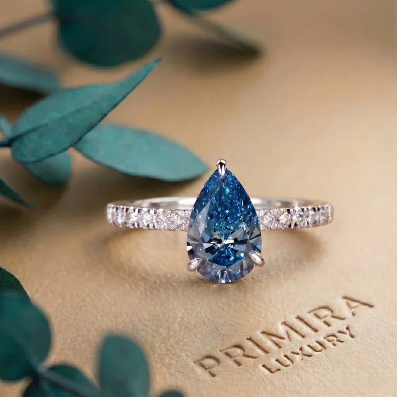 1 Carat Pear Fancy Blue Diamond Pave Ring – Azure Light