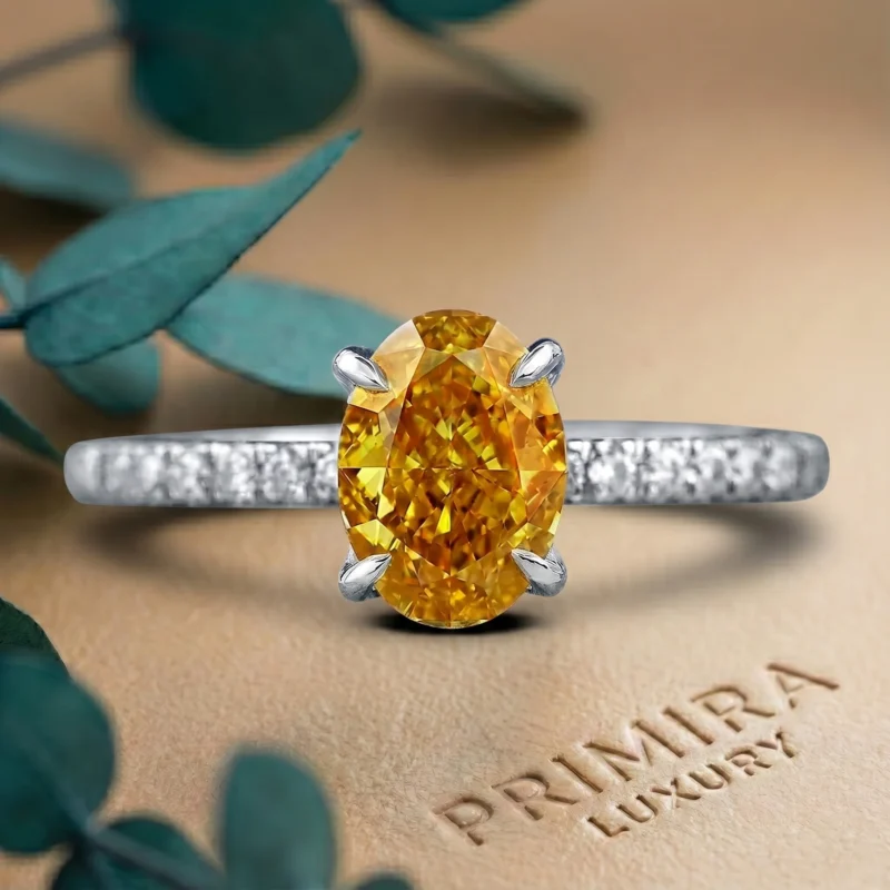 Sunset Glow 2 Carat Oval Vivid Yellow Solitaire Engagement Ring