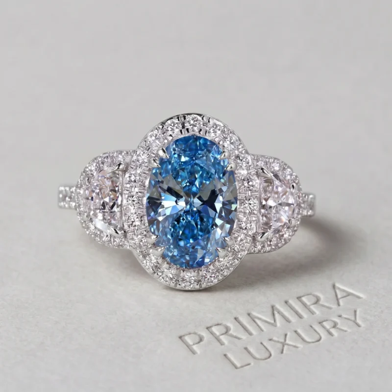 Azure Dreams 4 Carat Oval Fancy Blue Solitaire Engagement Ring