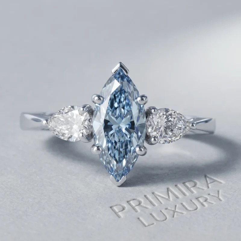 Eternal Grace 2 Carat Marquise Fancy Blue Trio Engagement Ring