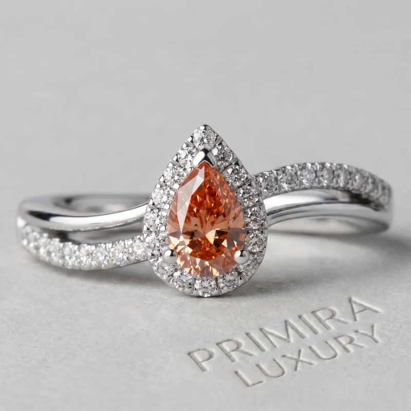 Blush Halo 0.5 Carat Pear Fancy Pink Halo Engagement Ring