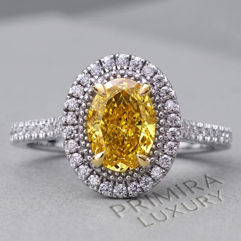 Golden Halo 1.5 Carat Oval Vivid Yellow Halo Engagement Ring