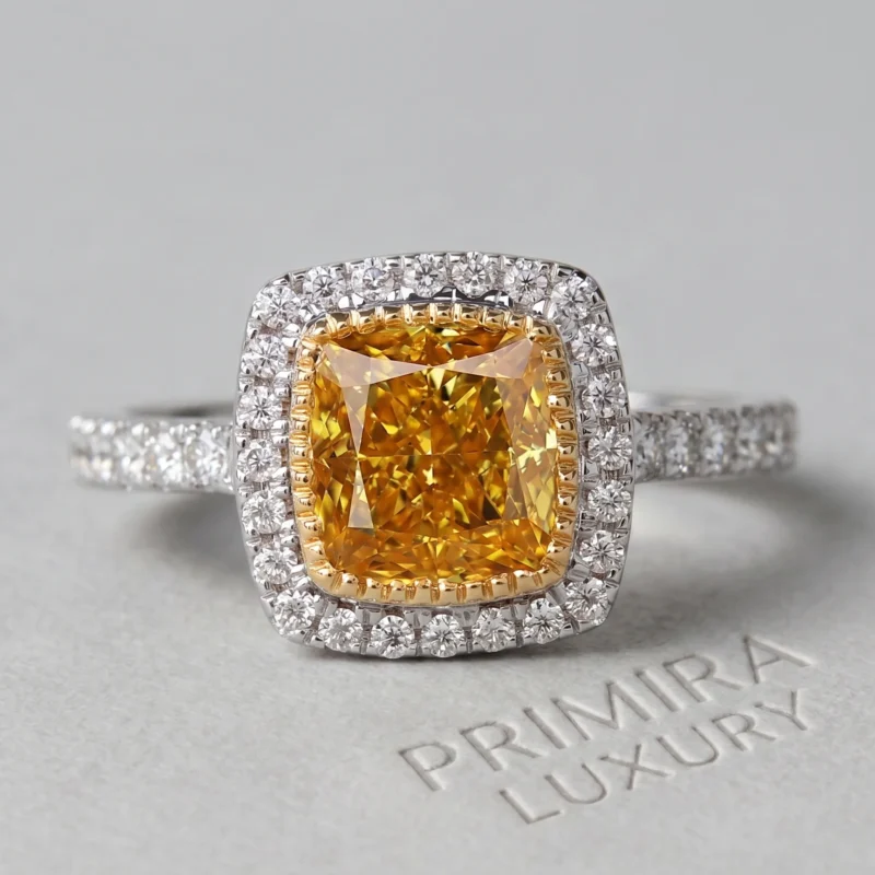 Luminous Glow 2 Carat Cushion Vivid Yellow Solitaire Ring