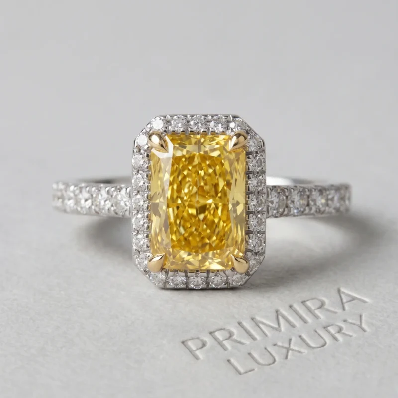 Radiant Sunrise 1.5 Carat Radiant Vivid Yellow Halo Ring