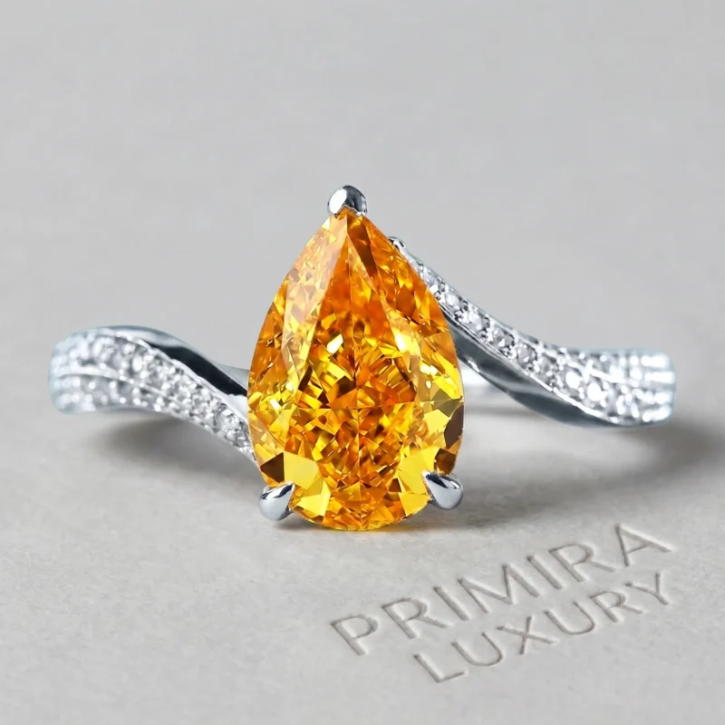 Golden Twist 1.5 Carat Pear Vivid Yellow Bypass Ring
