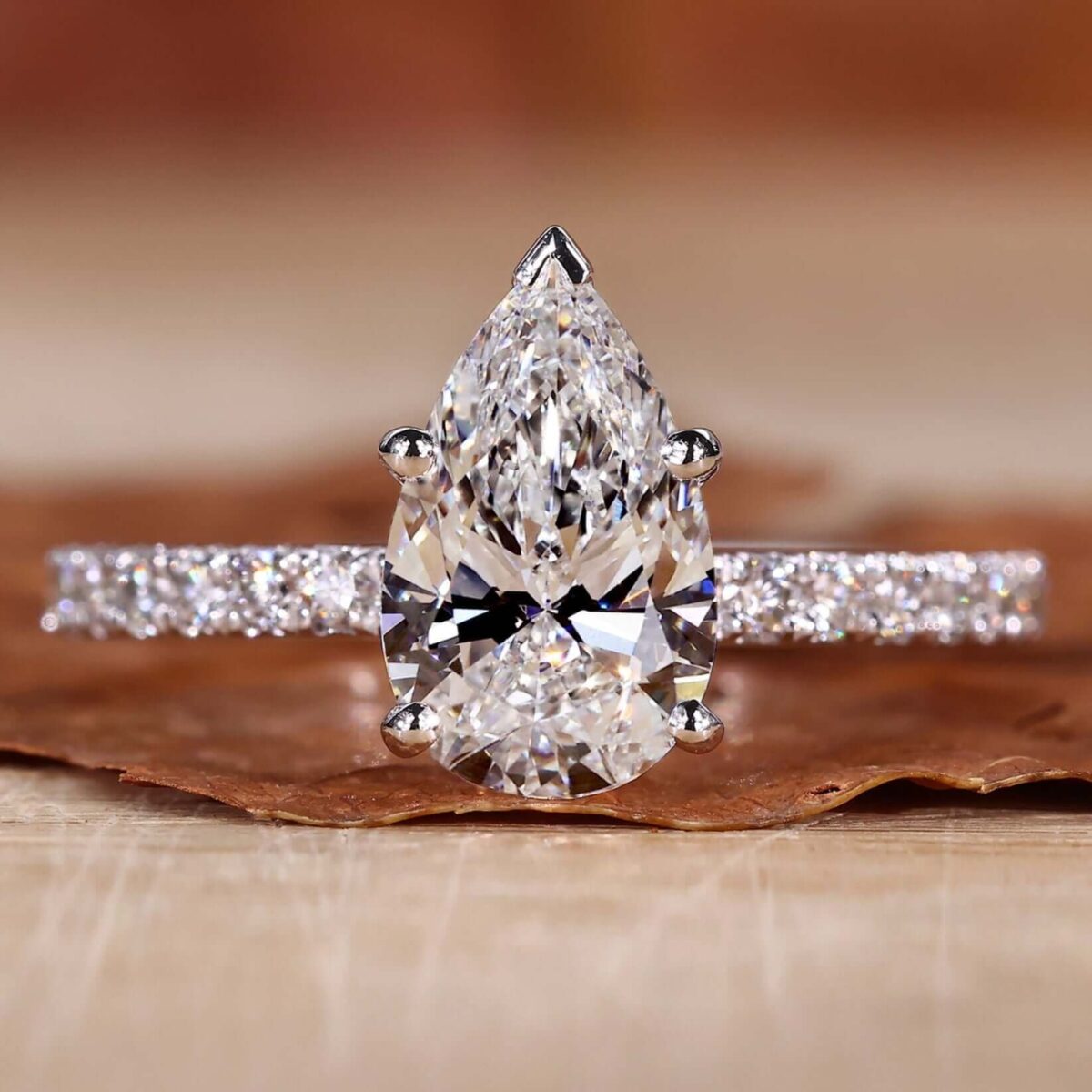 Elegance Pear Pave Diamond Ring – View 1