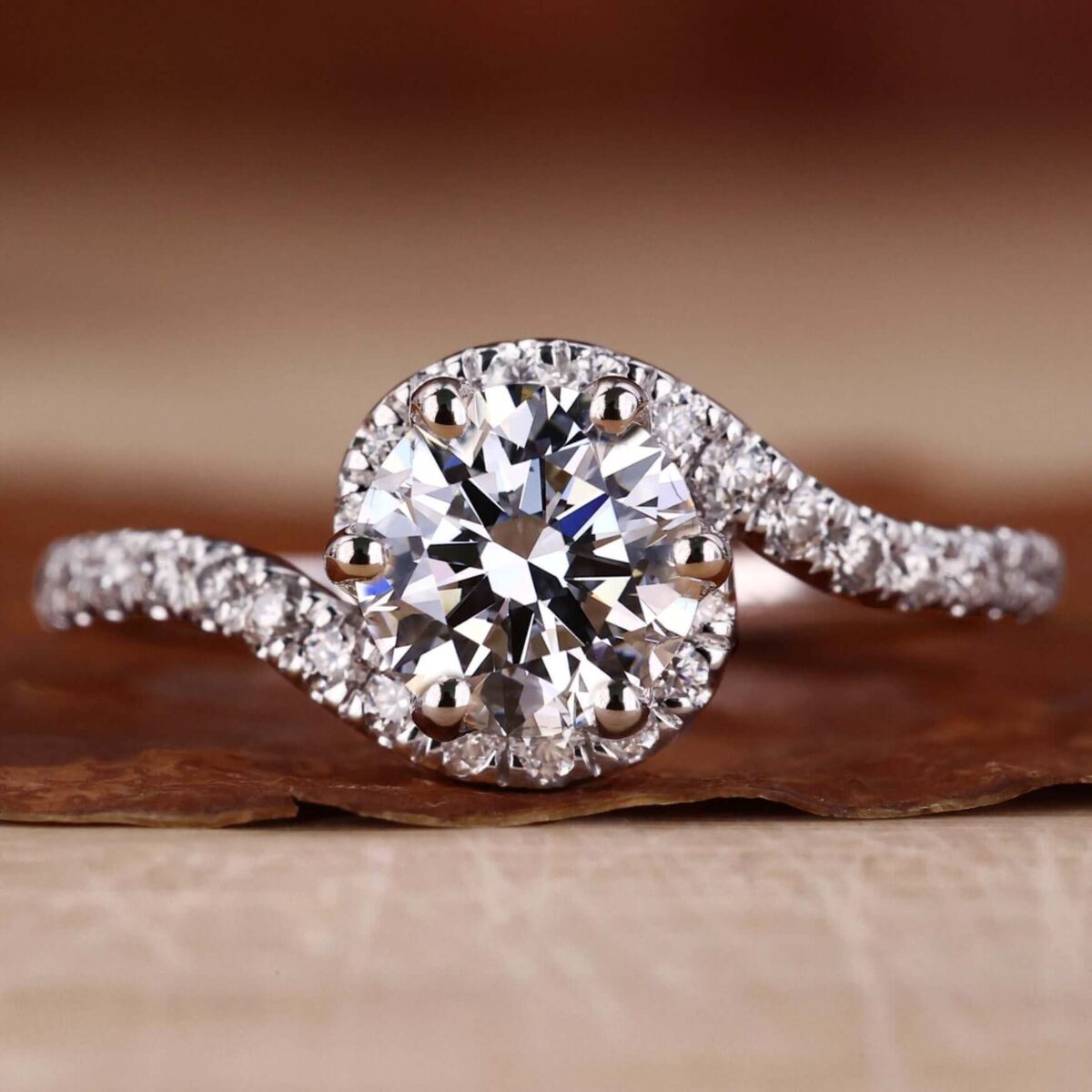Eternal Flow Round Lab Grown Diamond Bypass Halo Ring – View 1