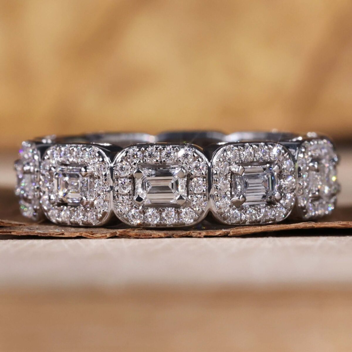 Eternal Halo Emerald Cut Diamond Eternity Ring – View 1