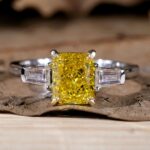 Golden Heritage Vivid Yellow Radiant Three-Stone Ring – View 1