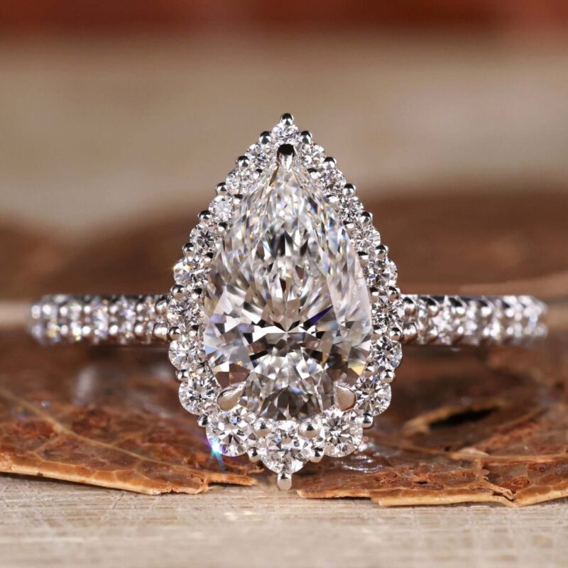 Graceful Sparkle 1.50 CT Pear Shaped Lab Grown Diamond Halo Ring – View 1