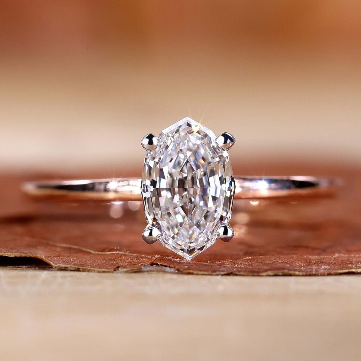 IGI Certified Marquise Step Cut Diamond Solitaire Ring – View 1