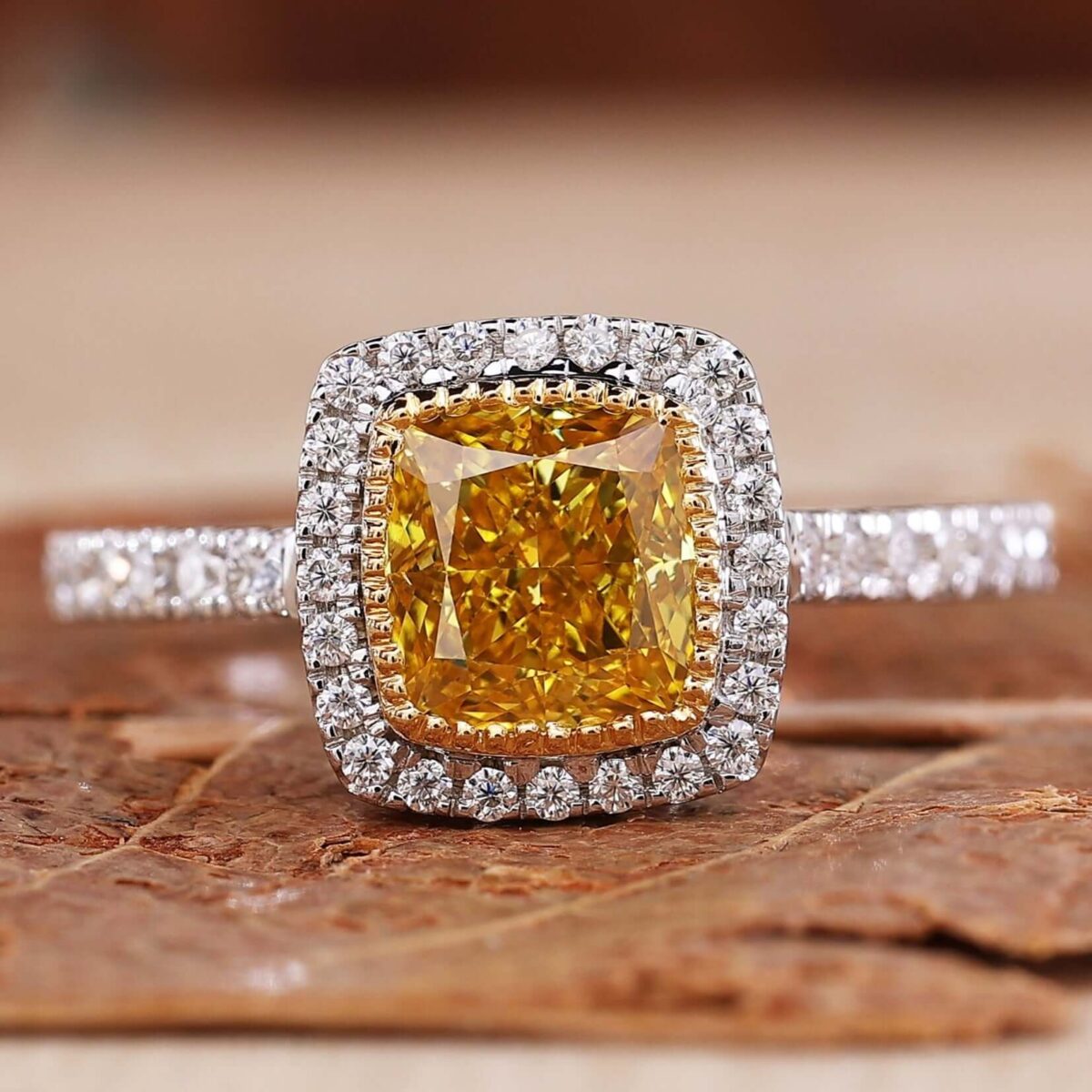 Luminous Glow 1.28 CT Yellow Cushion Diamond Ring – View 1