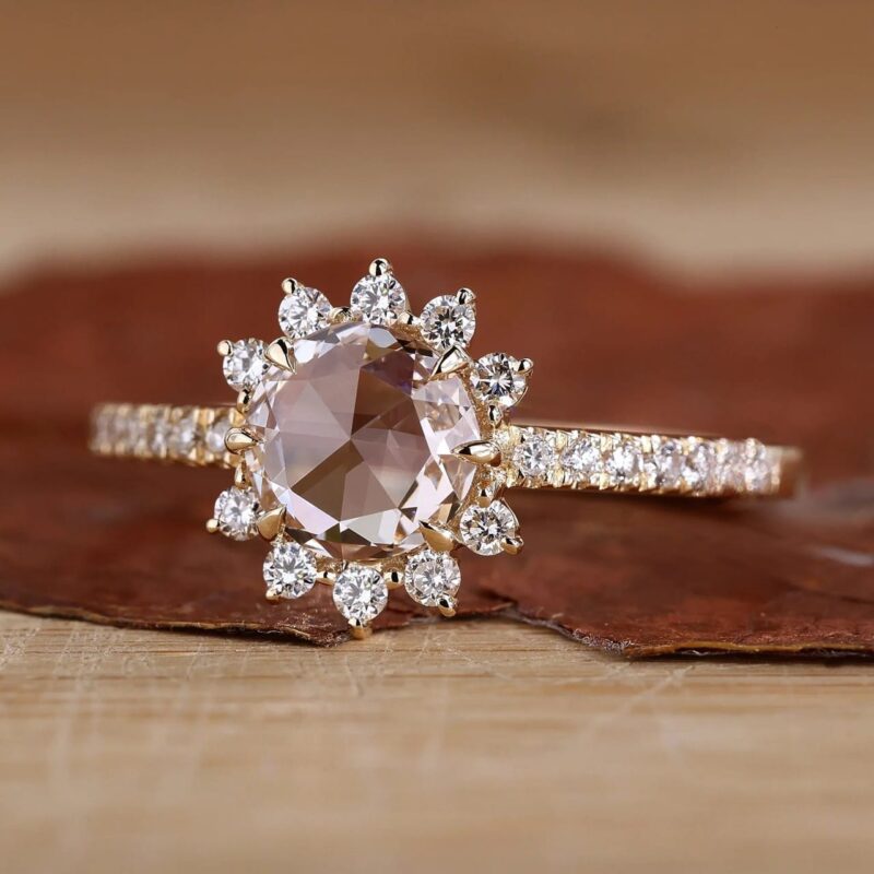 Modern Blossom Rose Cut Lab Grown Diamond Halo Engagement Ring – View 1