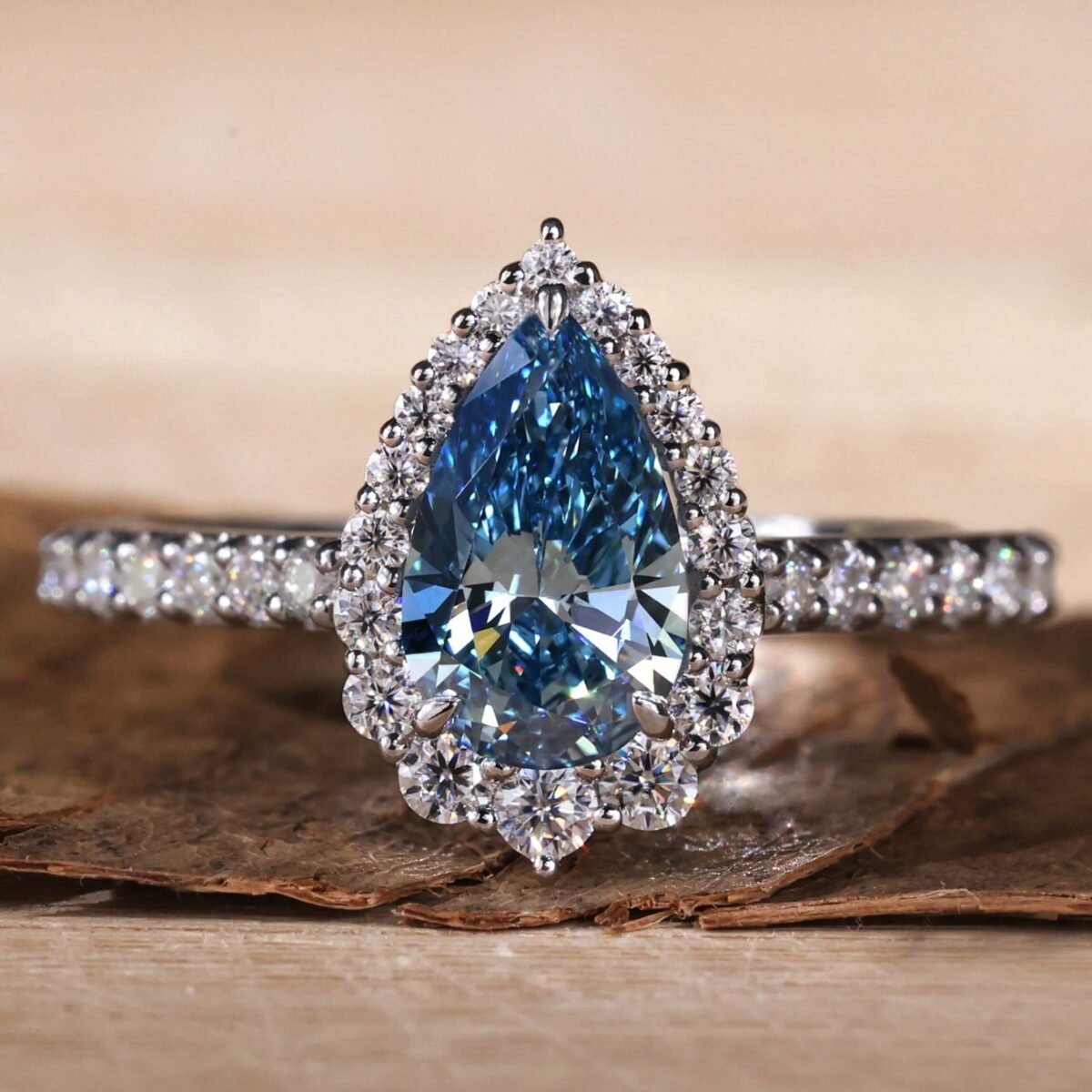 Ocean's Embrace 1.01 CT Pear Blue Diamond Ring – View 1