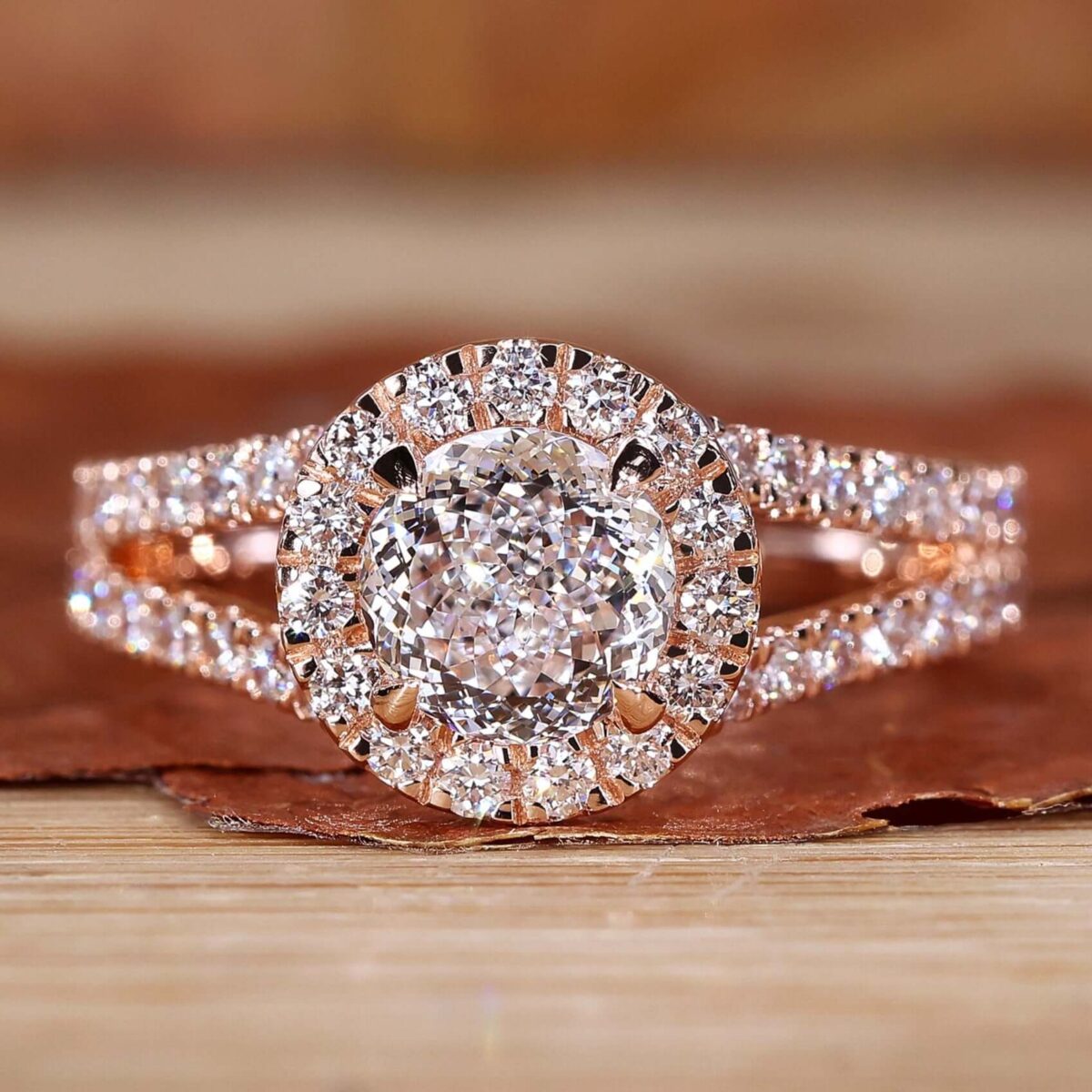 Portuguese Cut Halo Diamond Engagement Ring – View 1