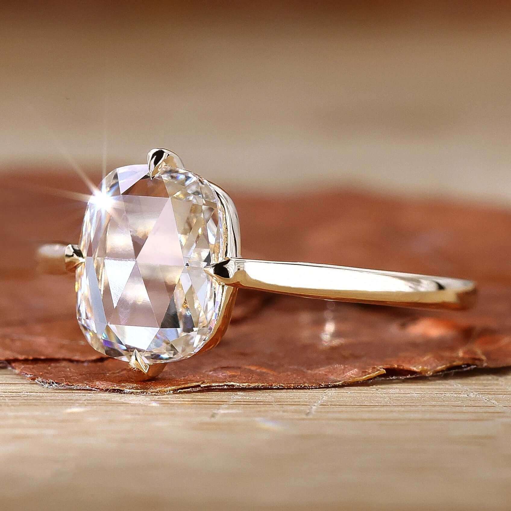 Radiance Cushion Solitaire Rose Cut Ring – View 1