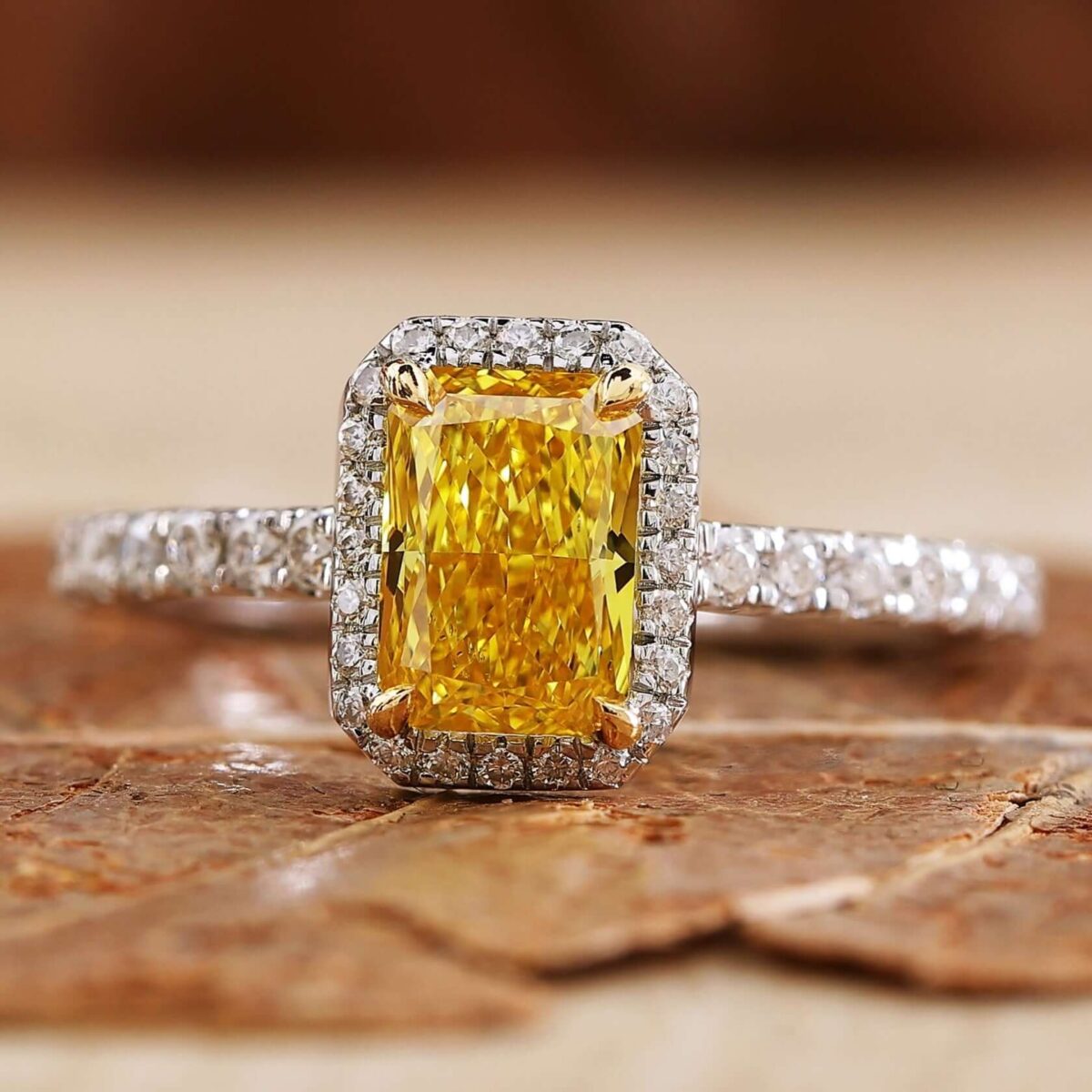 Radiant Sunrise 1.03 CT Yellow Diamond Halo Ring – View 1