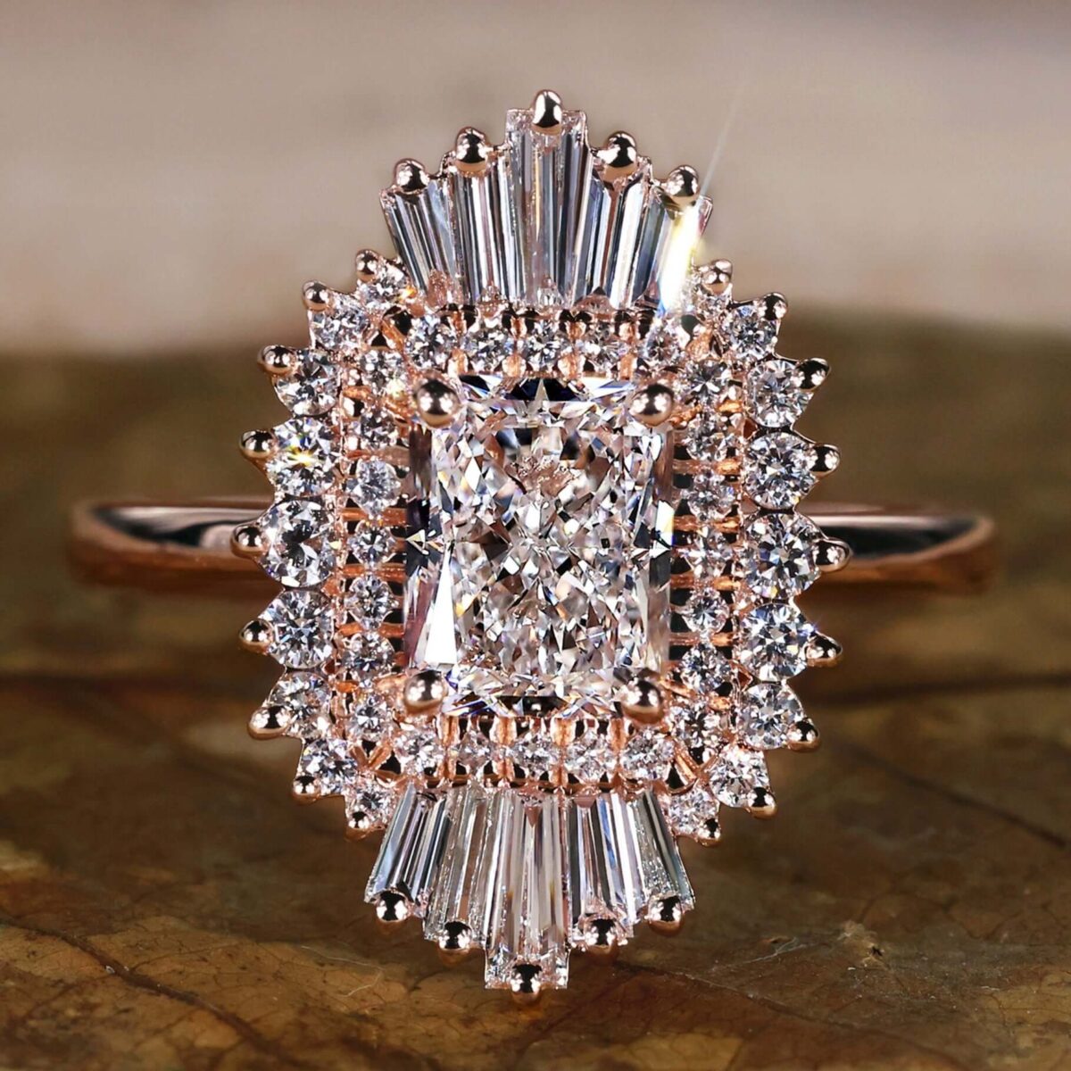 Snowflake Elegance Radiant Cut Halo Lab Grown Diamond Ring – View 1
