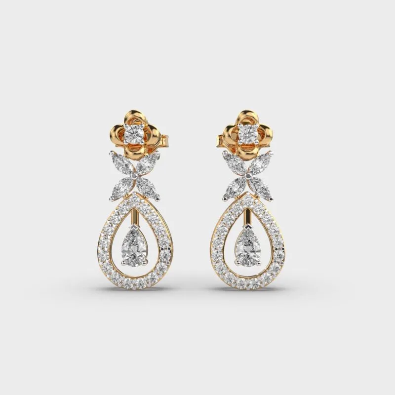 0.71 CT Lab Grown Diamond Pear Floral Drop Halo Earrings 14K Gold – View 6