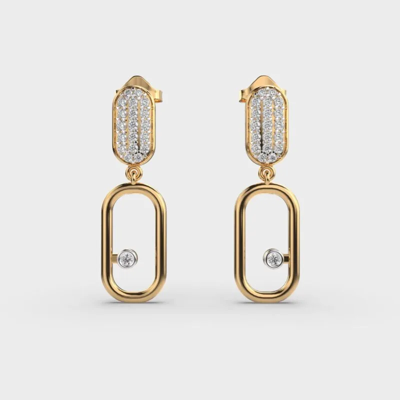Lab Grown Diamond Round Geometric Link Drop Earrings 14K Gold 0.33ctw – View 6
