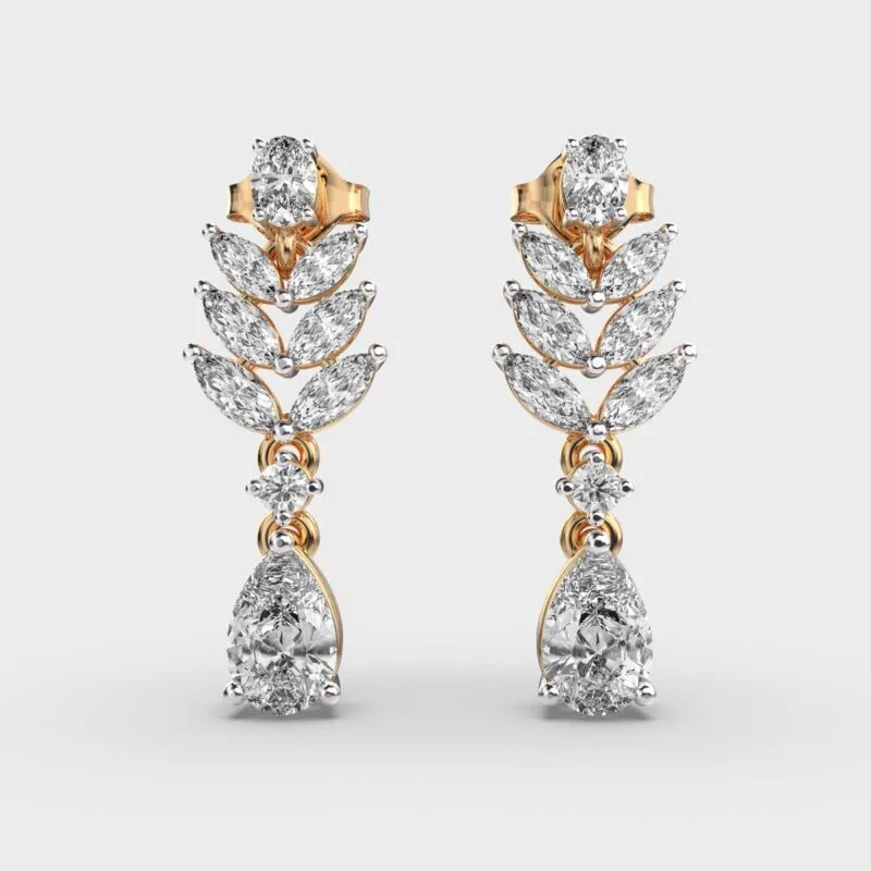 Lab Grown Diamond Pear Foliage Drop Earrings 14K Gold – View 5