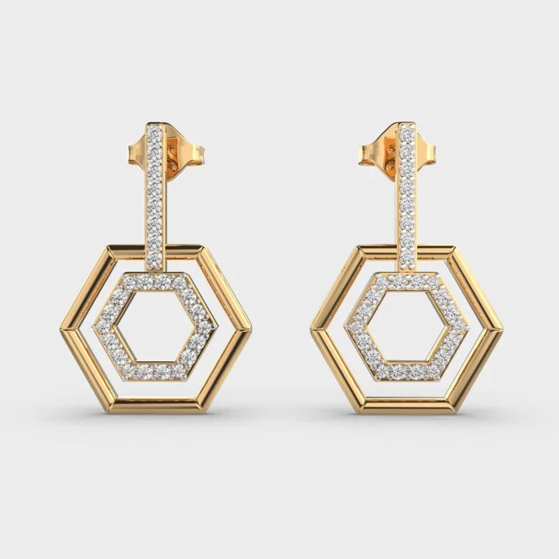 0.30ctw Round Lab Grown Diamond Round Hexagonal Drop Earrings 14K Gold – View 6