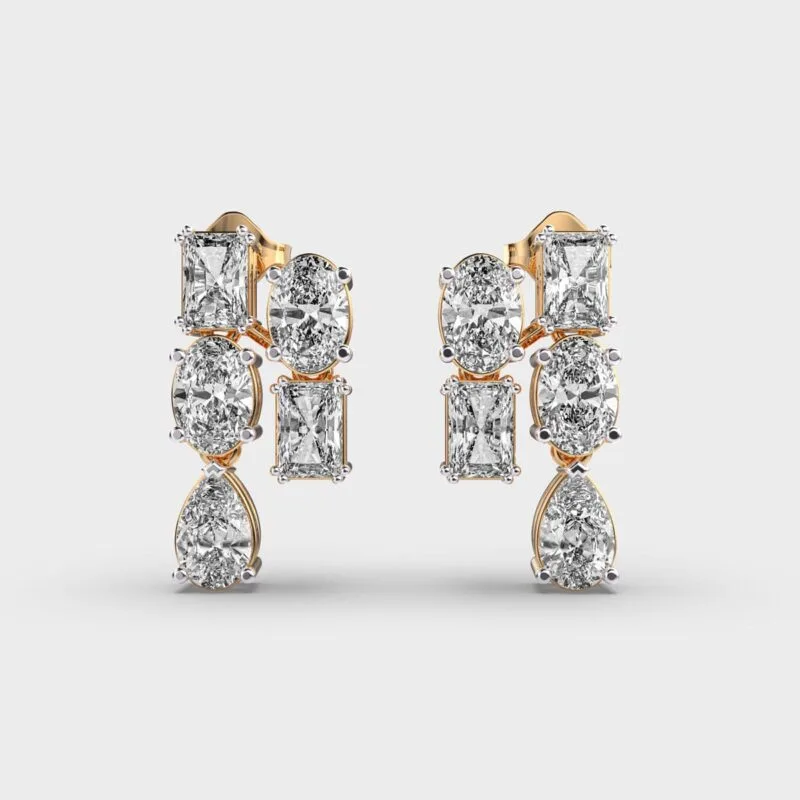 3.38ctw Lab Grown Diamond Mixed Geometric Stud Earrings 14K Gold – View 1