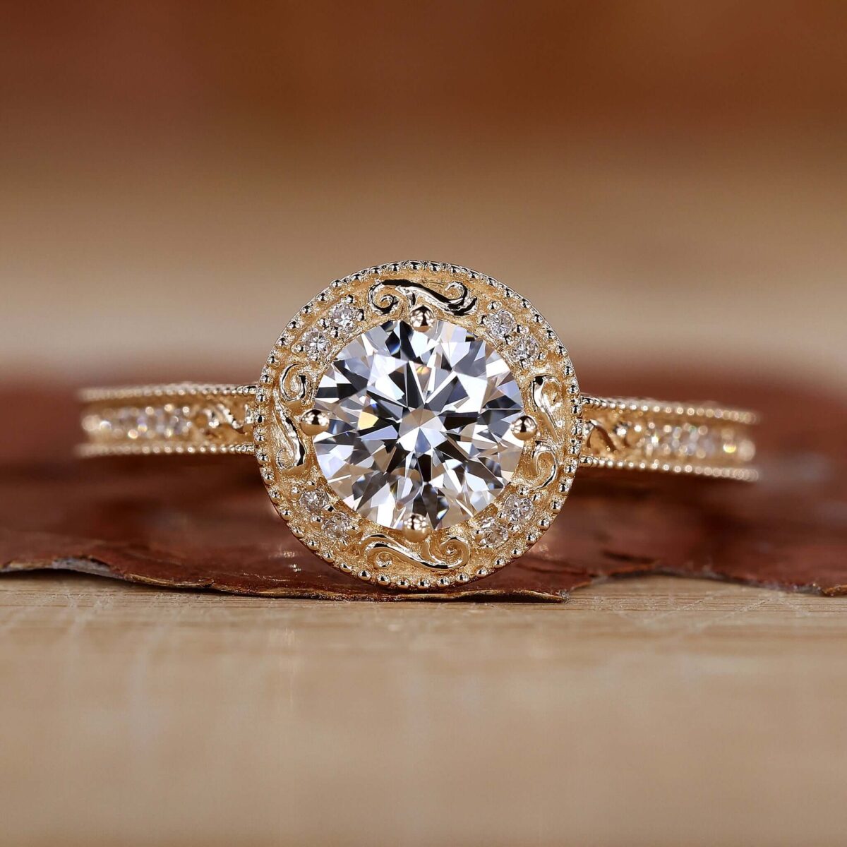 Vintage Radiance Art Deco Lab Grown Diamond Gold Ring – View 1