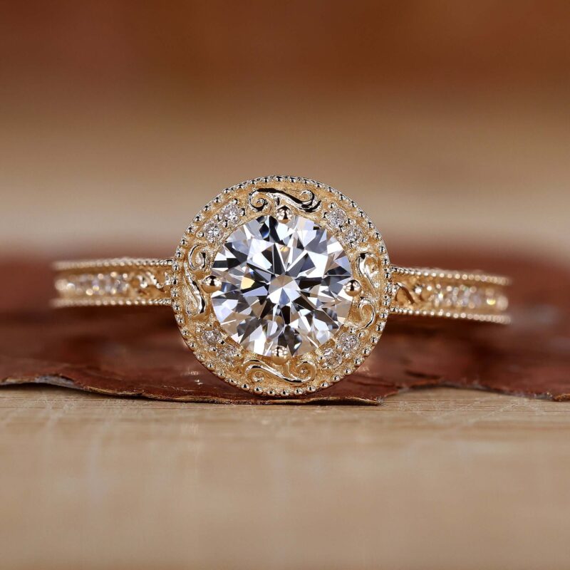 Vintage Radiance Art Deco Lab Grown Diamond Gold Ring – View 1