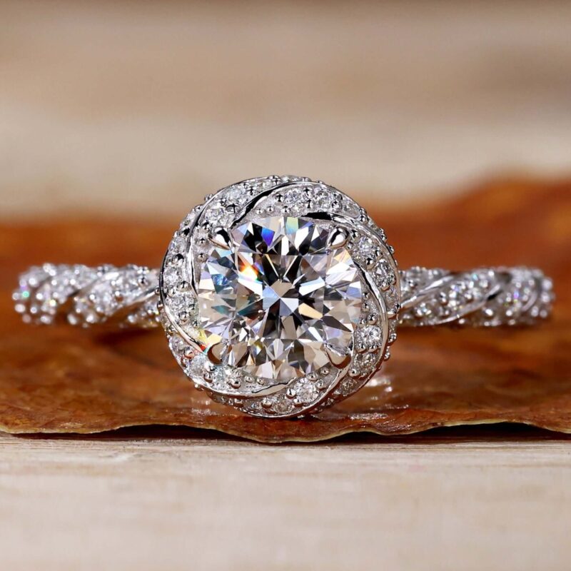 Whispering Twist Halo Ring – View 1