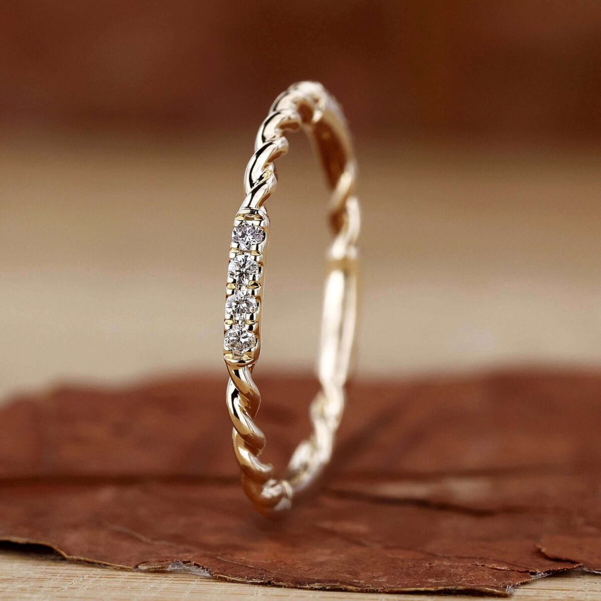 Braided Elegance Twisted Diamond Wedding Band – View 1