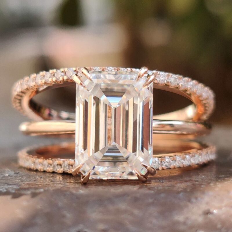 2.54 CT Classic Trio Emerald-Cut Wedding Set – View 1