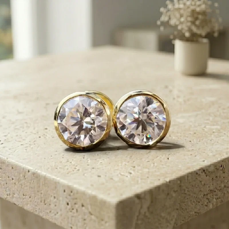Modern Radiance 1.5 Carat Round White Bezel Studs